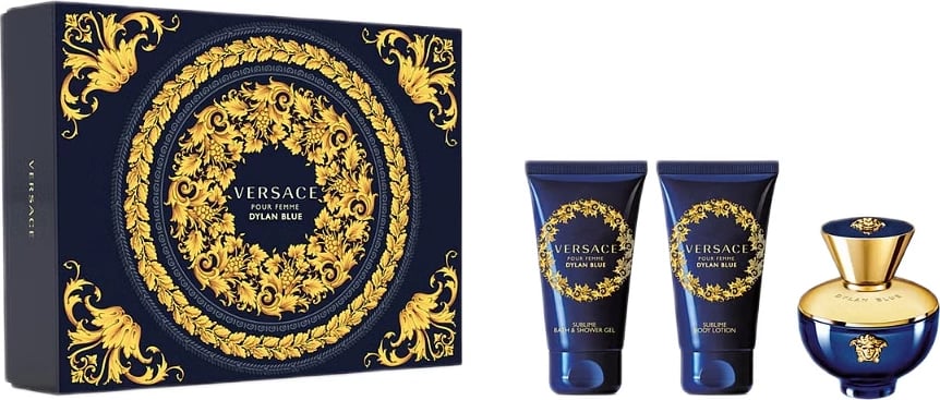 Set dhuratë për femra Versace Pour Femme Dylan Blue Eau de Parfum 50ml + xhel dushi 50ml + locion trupi 50ml