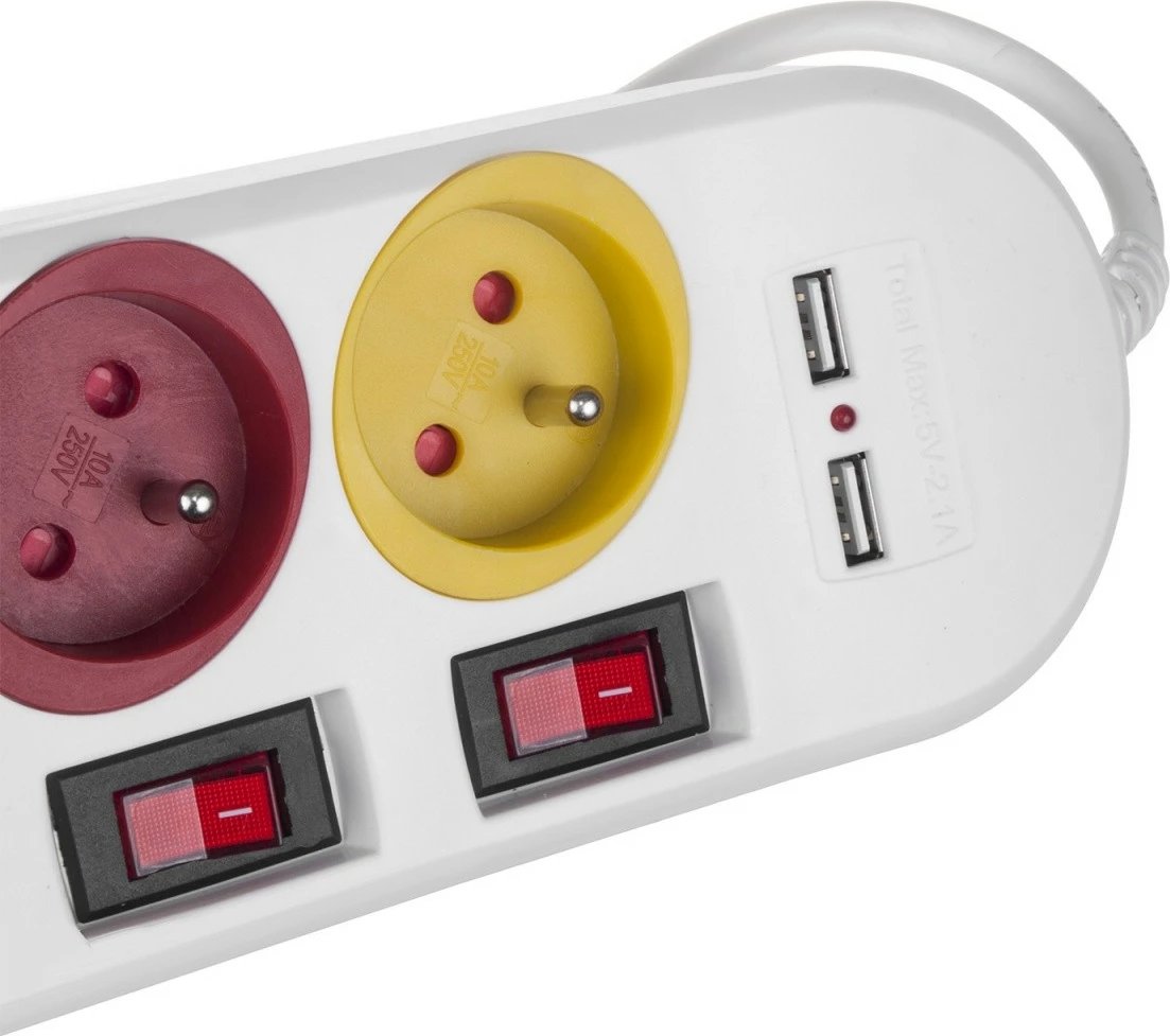 Listë zgjatje Maclean MCE229W, 4 dalje + 2xUSB, me çelësa, e bardhë