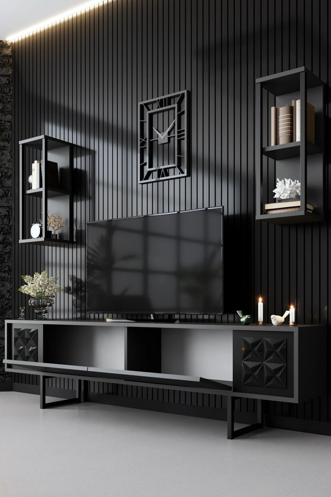 Set mobiljesh për dhomë dite Skye Decor, linjë e zezë, anthracite, e zezë
