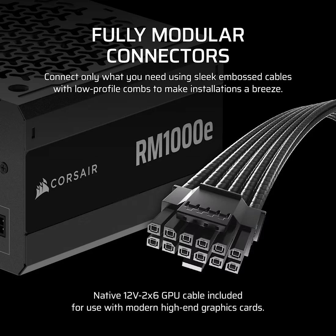 Kasë Corsair RM1000e, 1000 W, plotësisht modulare, ATX 3.1, 80 PLUS Gold, e zezë