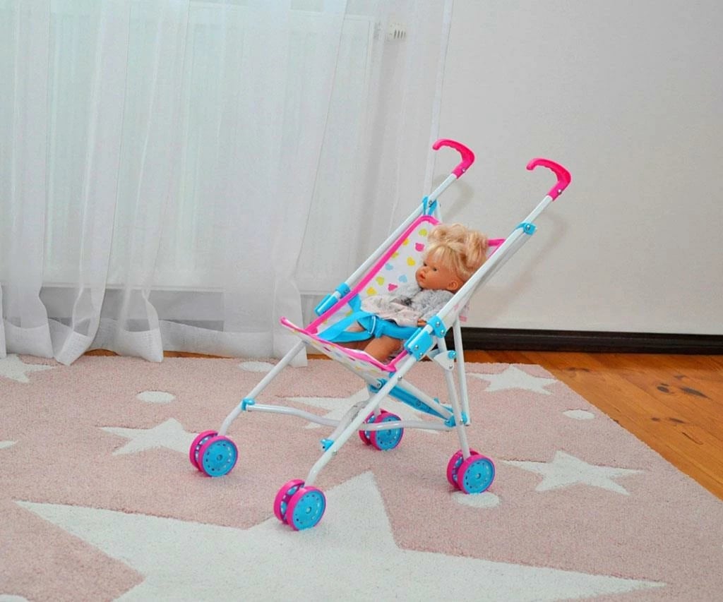 Karrocë kukulle, Milly Mally, Julia Candy, për kukulla deri 50 cm, palosje tip ombrellë, rozë