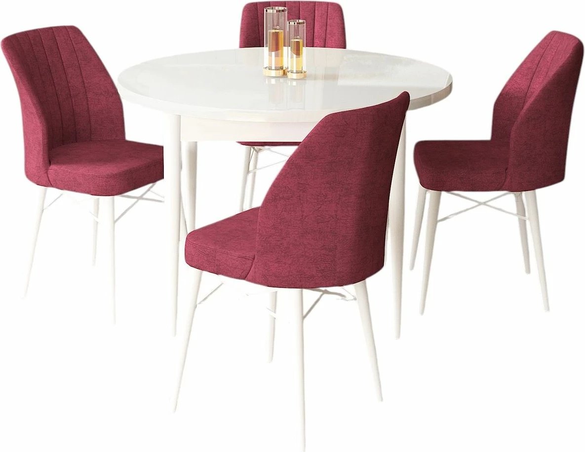 Tavolinë me karrige, 5 copë, Skye Decor, e bardhë, burgundy