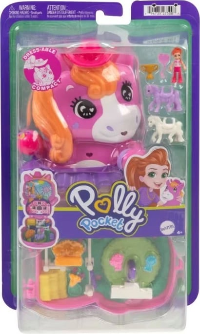 Set lodrash Polly Pocket Pony Rodeo, Mattel, JFG56/JCR39, me figurina dhe aksesorë, Rozë