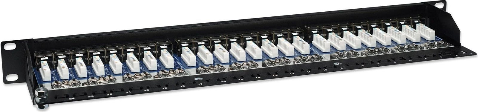 Patch panel Intellinet 24-portë, Cat5e, FTP, 1U, i zi