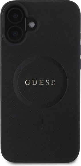 Mbështjellës Guess Saffiano Classic Logo MagSafe për iPhone 16, i zi