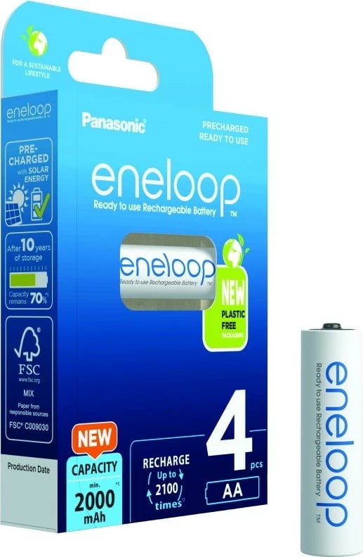 Bateri të rikarikueshme Panasonic Eneloop AA 2000 mAh, 4 copë