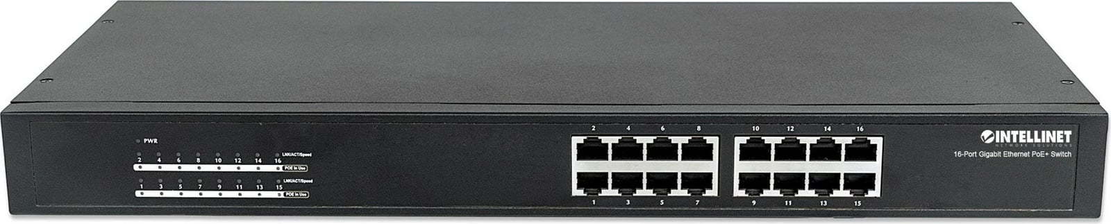 Switch Ethernet Gigabit PoE+ Intellinet me 16 Porta, IEEE 802.3at/af, Endspan, për Montim në Rrast