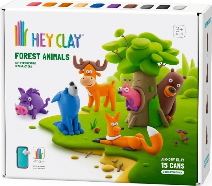 Set modelimi Hey Clay Forest Animals, Tm Toys, 15 kanaçe, me 2 vegla, shumëngjyrëshe