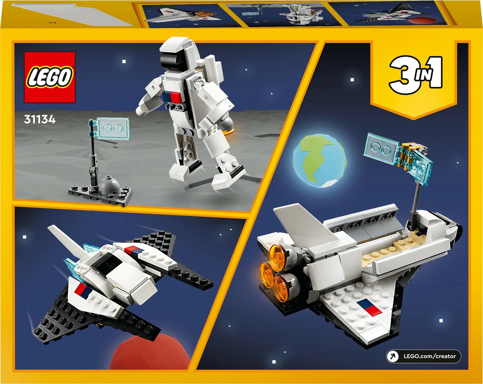 Set ndërtimi LEGO Creator 3-in-1 Space Shuttle, 144 pjesë, shumëngjyrësh