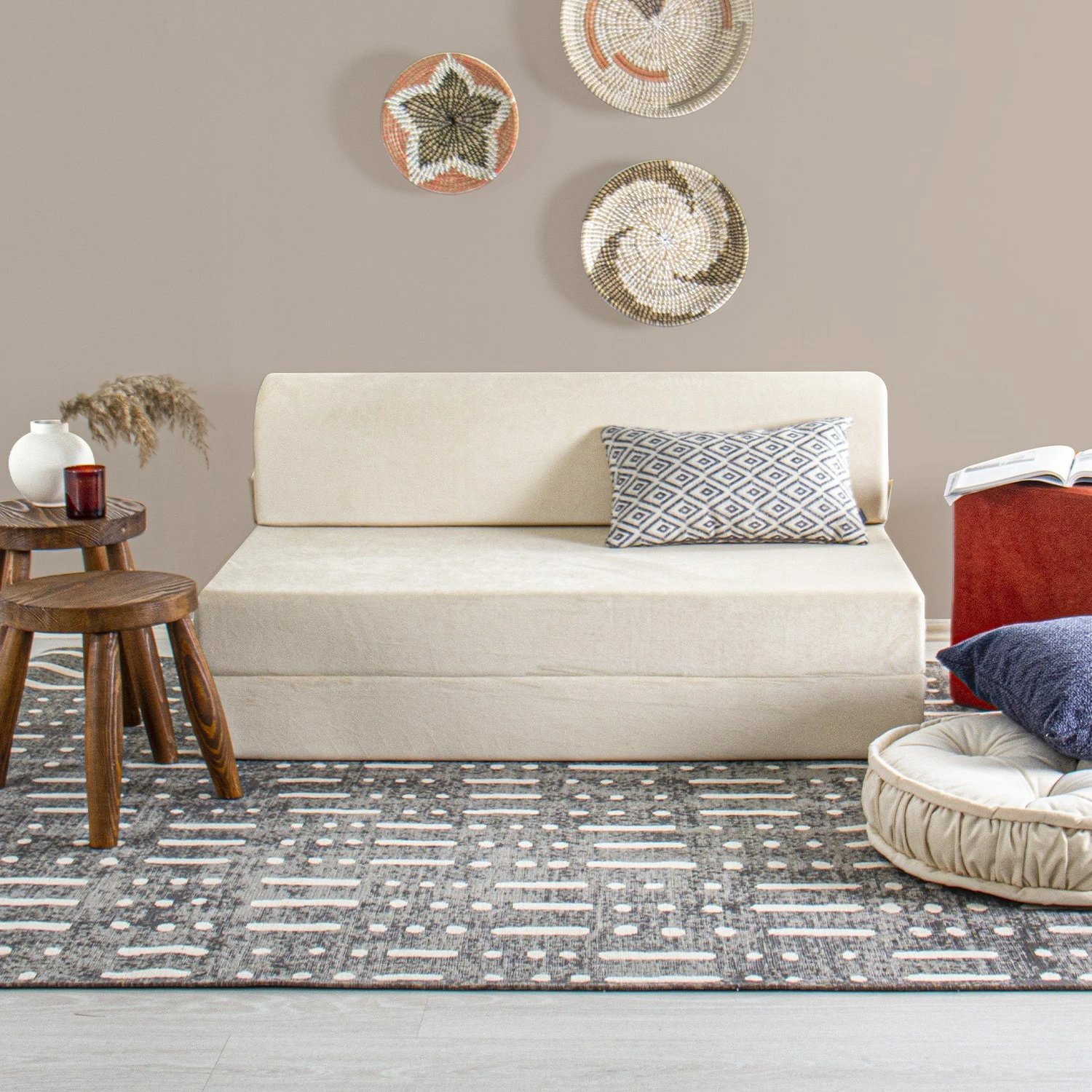 Divan-krevat dy ulëse, kadife bezhë, Atelier del Sofa, Magic