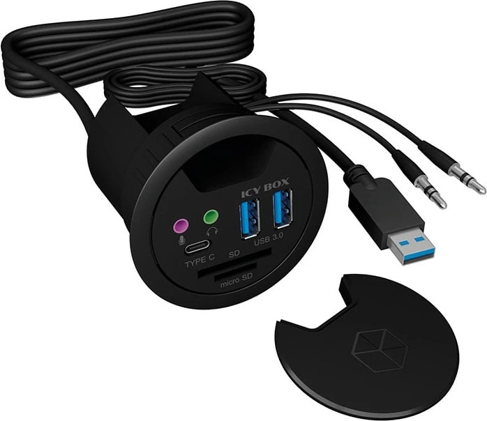 USB hub ICY BOX IB-HUB1404A, 3 porte USB 3.0, lexues kartash, audio, plastikë, zi