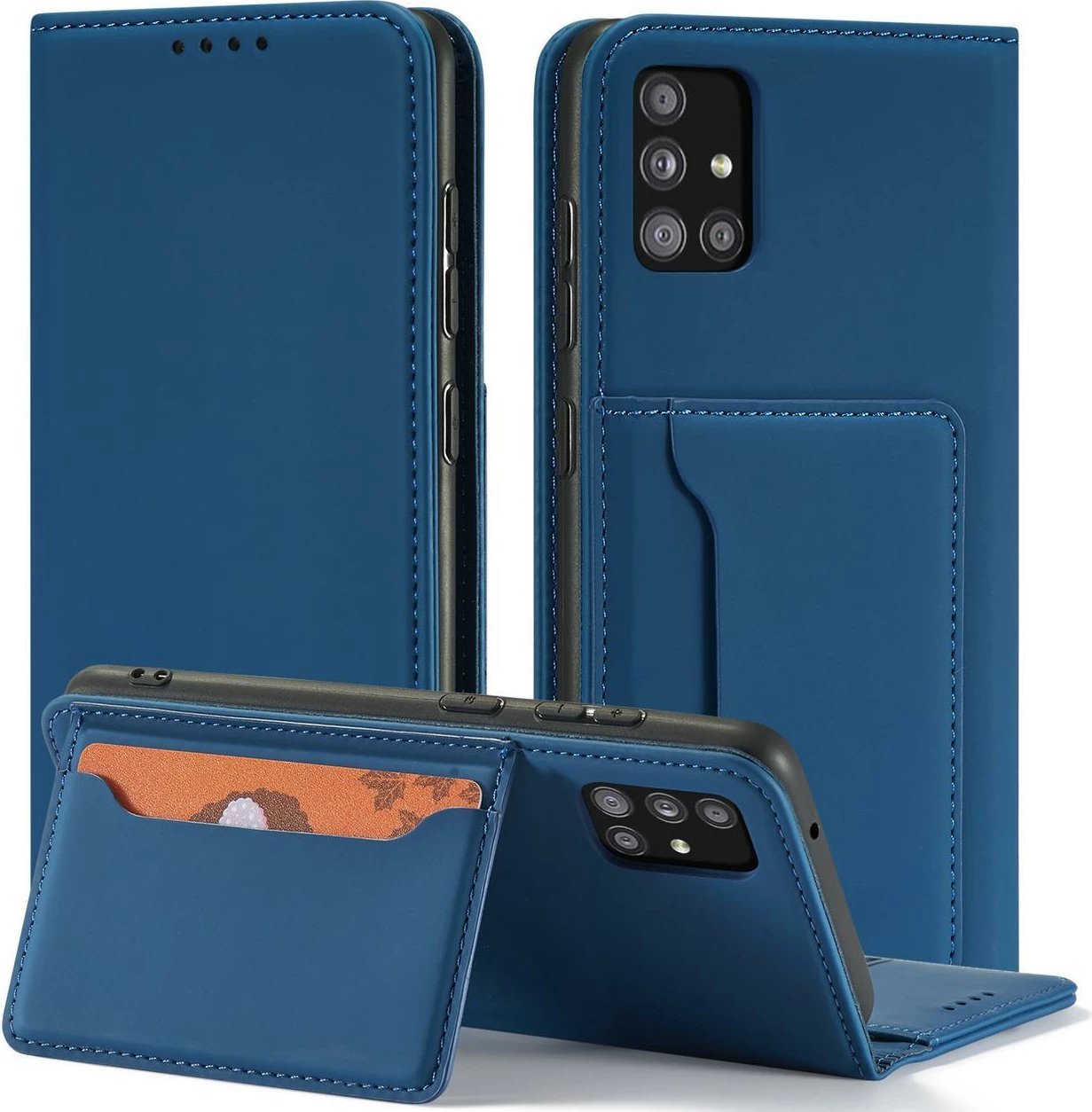 Mbështjellës magnetik Hurtel për Samsung Galaxy A12 5G, me kapak, portofol, Kaltër