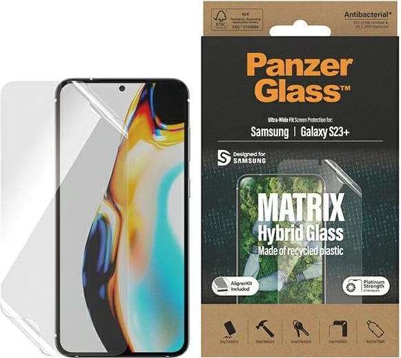 Mbrojtës ekrani PanzerGlass Matrix për Samsung Galaxy S23+, xham hibrid, me aplikator