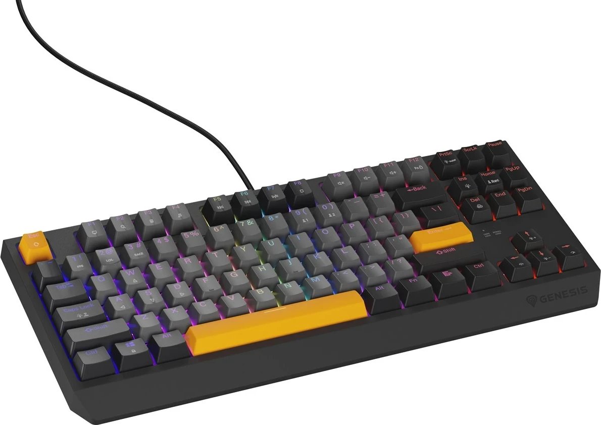 Tastierë mekanike gaming GENESIS Thor 230 TKL, Outemu Red, RGB, Wireless + Bluetooth + USB, Portokalli