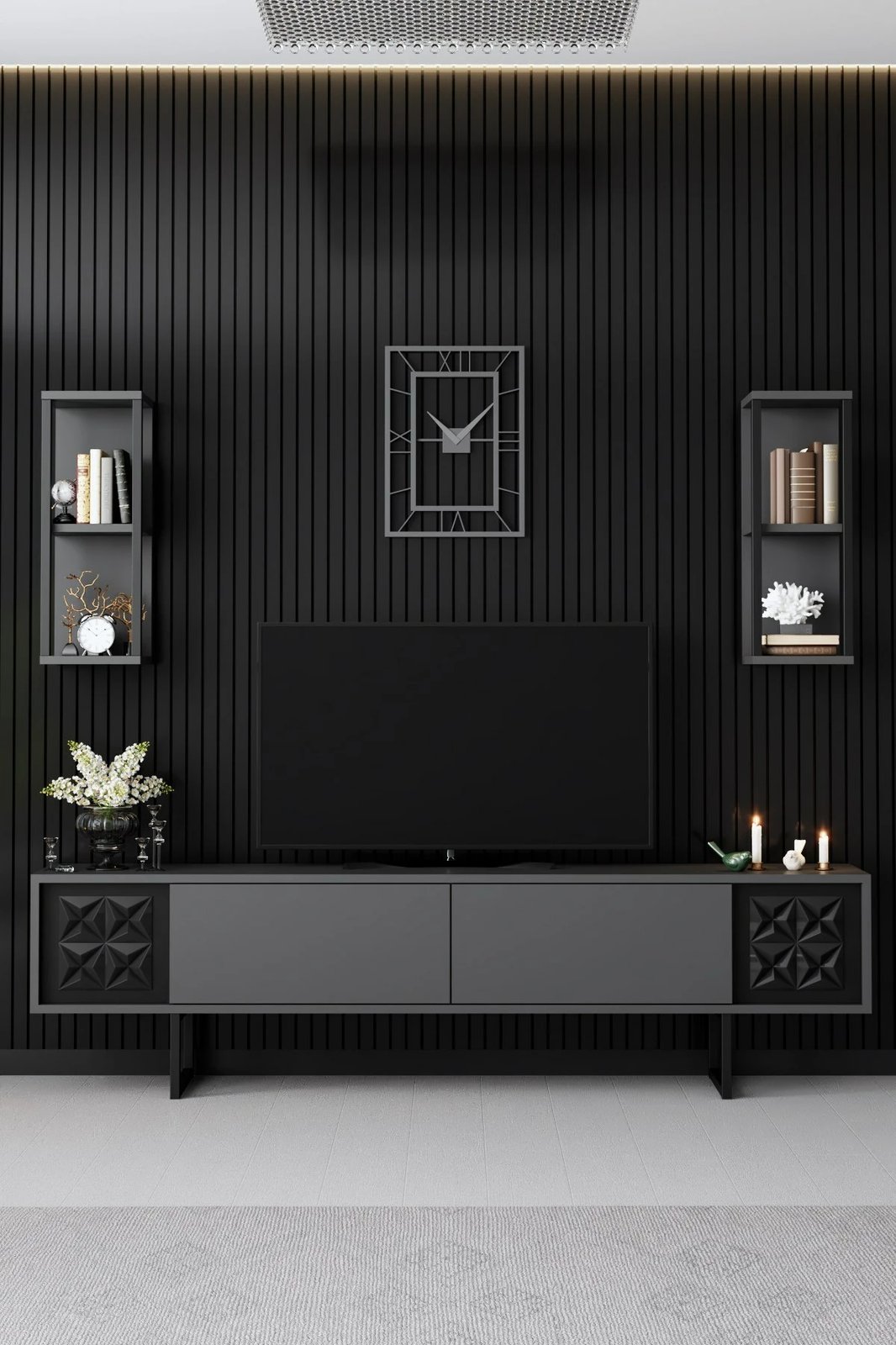 Set mobiljesh për dhomë dite Skye Decor, linjë e zezë, anthracite, e zezë