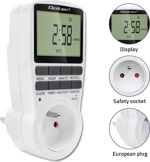 Programator kohe elektronik Qoltec PC0628, 3680W, 16A, LCD, Bardhë