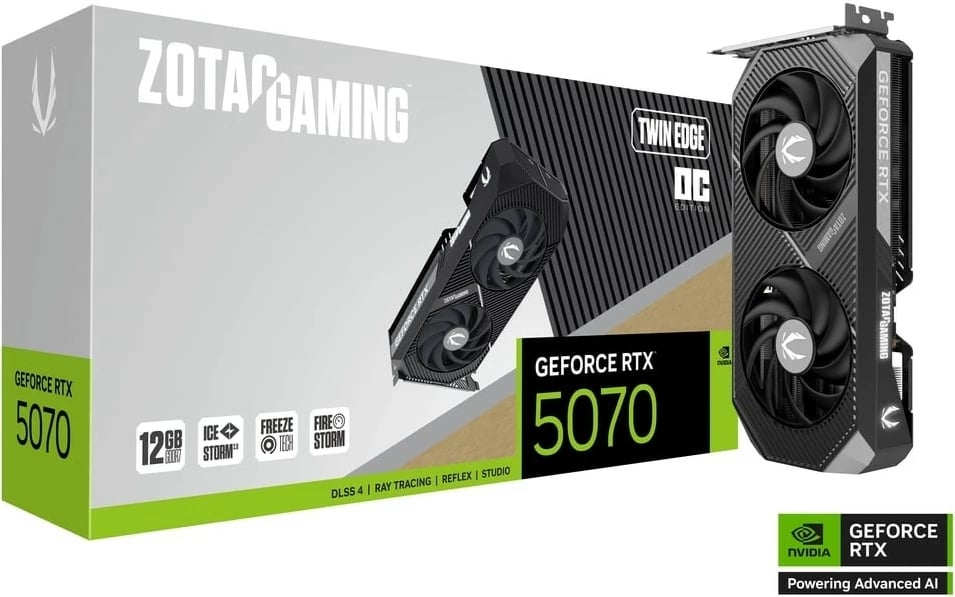 Kartelë grafike, ZOTAC, GeForce RTX 5070 Twin Edge OC, 12GB GDDR7, 192-bit, PCIe 5.0, 3x DisplayPort + HDMI