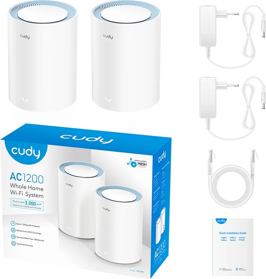 Sistemi Mesh Wi-Fi 5 Cudy M1200, Dual-band (2.4 GHz / 5 GHz), Bardhë