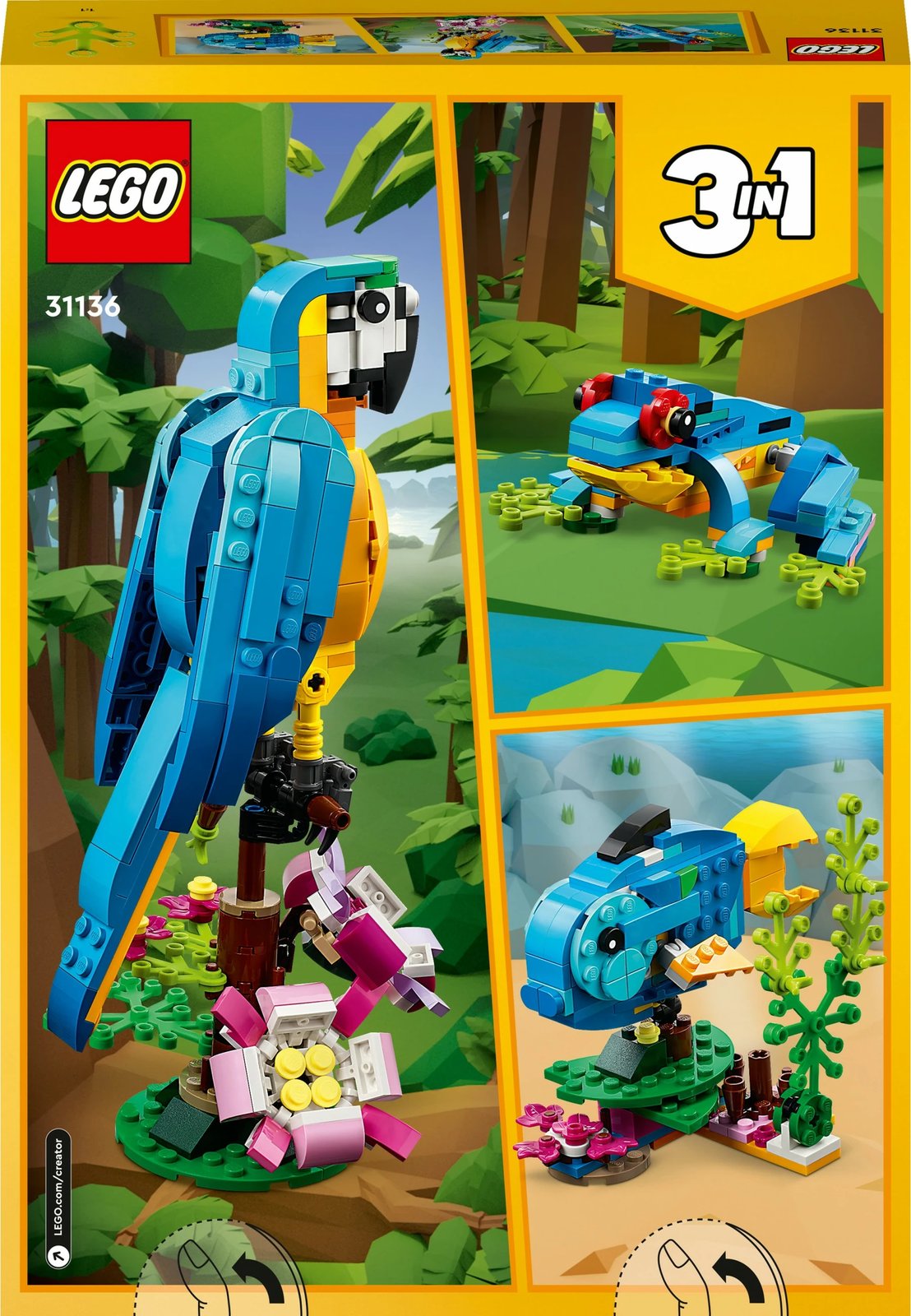 Set ndërtimi LEGO Creator 3-in-1 Papagalli Ekzotik, 253 pjesë, shumëngjyrësh