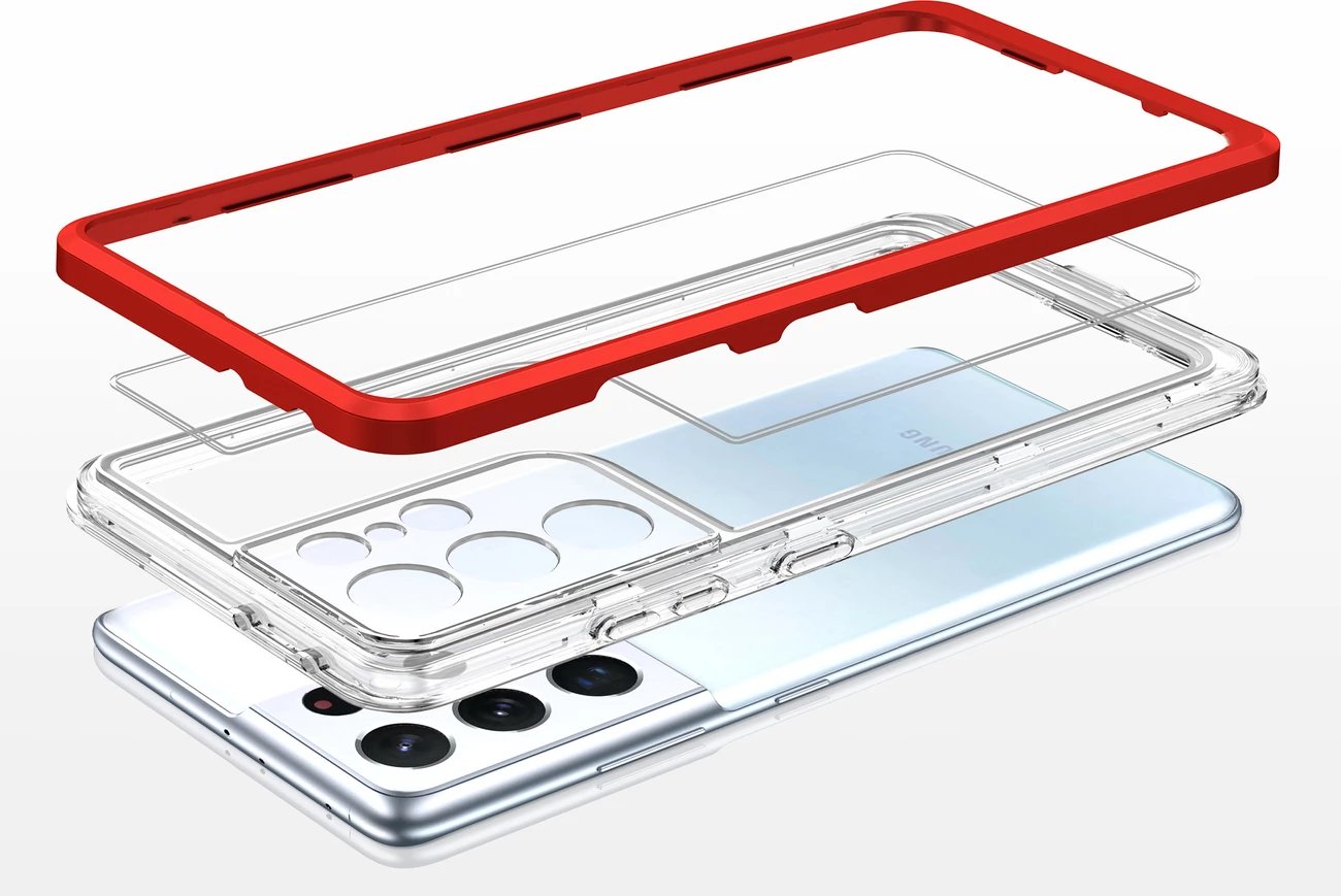Mbështjellës Hurtel Clear 3in1 për Samsung Galaxy S23 Ultra, kuqe, transparent