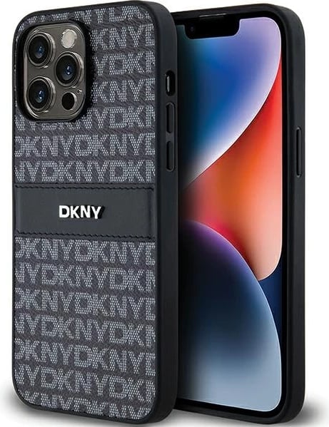 Mbështjellës DKNY Mono Stripe & Metal Logo për iPhone 14 Pro, e zezë
