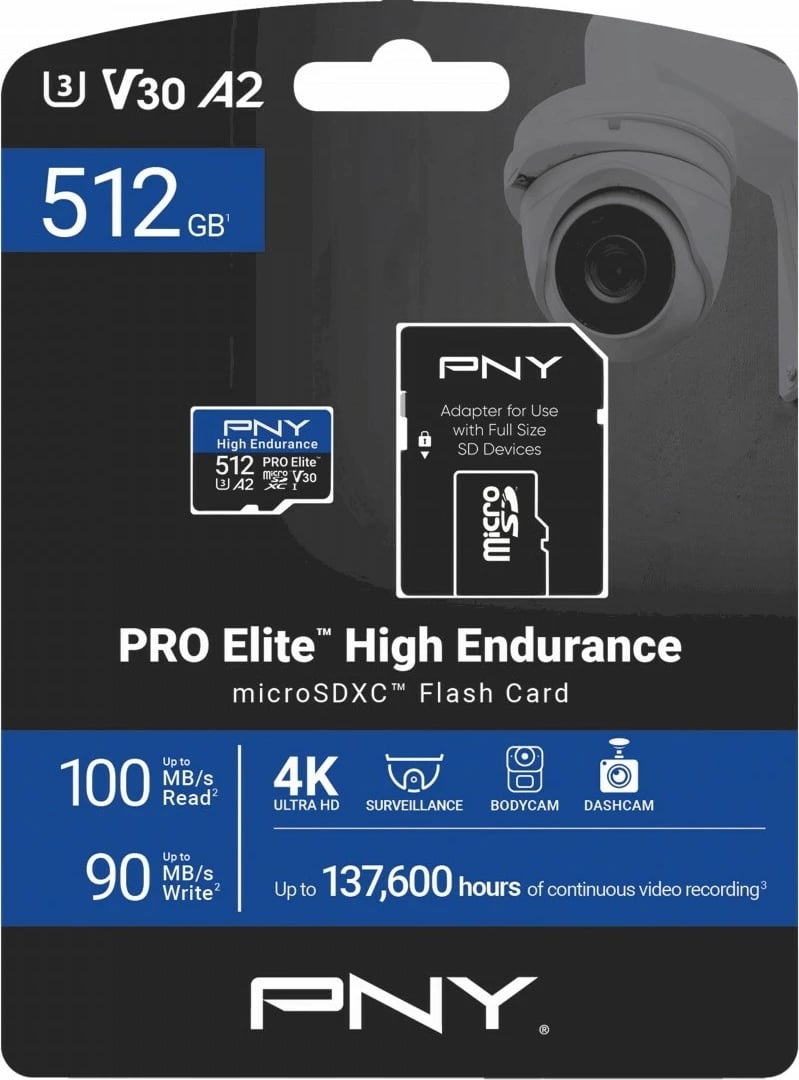 Kartelë memorie microSD PNY PRO Elite High Endurance 512 GB, SDXC, UHS-I, pa adapter