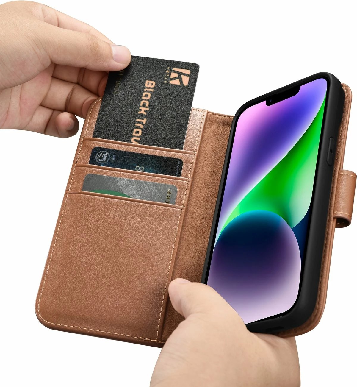 Mbështjellës iCarer Wallet Case 2in1 për iPhone 14, lëkurë, Anti-RFID, Kafe Mbështjellës iCarer Wallet Case 2in1 për iPhone 14, lëkurë, Anti-RFID, Kafe