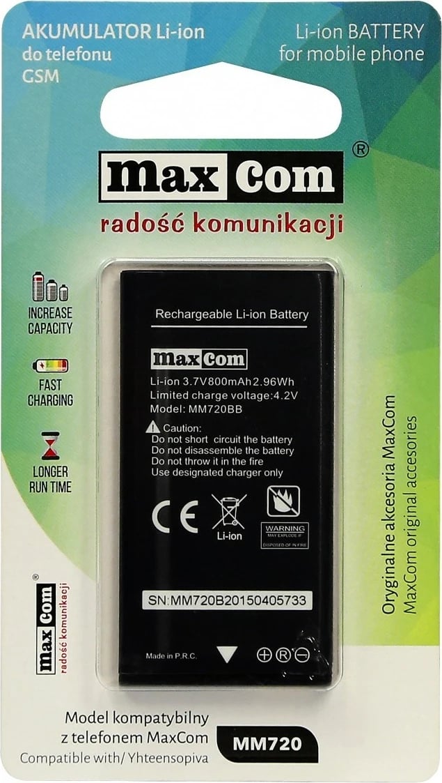 Akumulator Maxcom MM720, Li-ion, 800 mAh, i zi