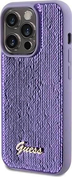 Mbështjellës Guess Sequin Script Metal për iPhone 14 Pro Max, vjollcë