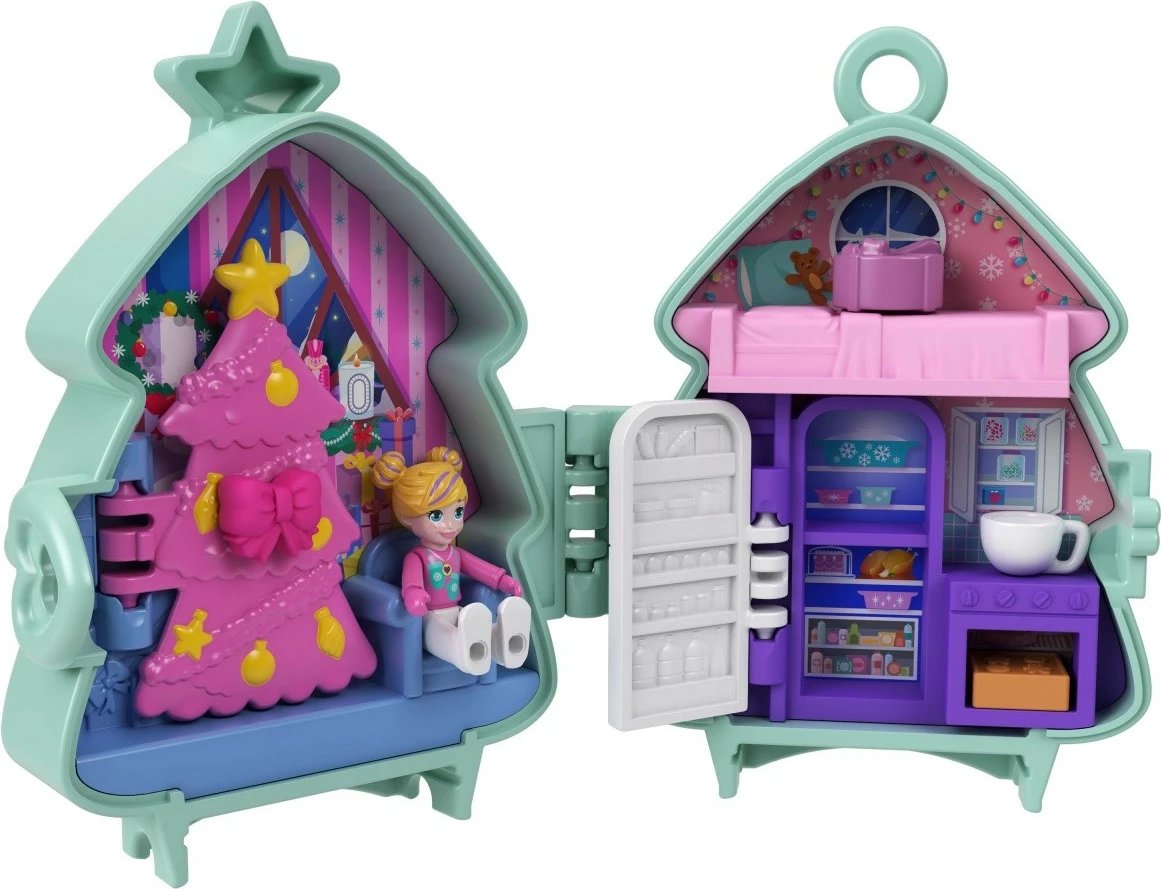 Set lodrash Polly Pocket Christmas Compact 2-pack, Mattel, JGM53, me figurina dhe aksesorë, shumëngjyrësh Set lodrash Polly Pocket Christmas Compact 2-pack, Mattel, JGM53, me figurina dhe aksesorë, shumëngjyrësh