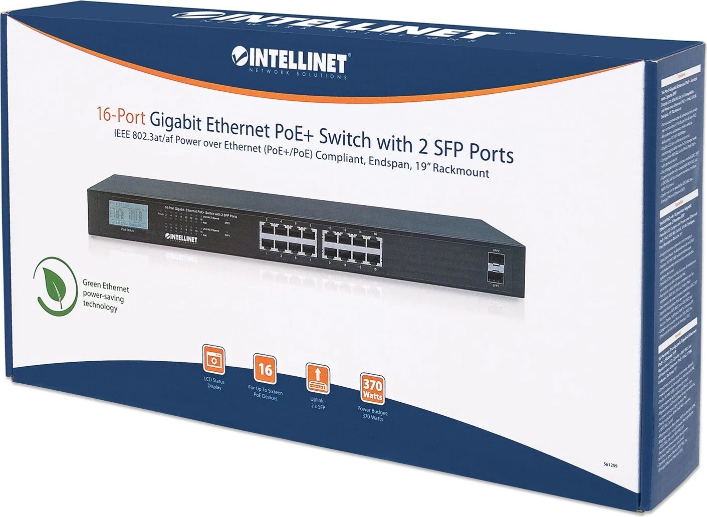 Switch Ethernet Gigabit PoE+ Intellinet me 16 Porta dhe 2 Porta SFP, i Zi