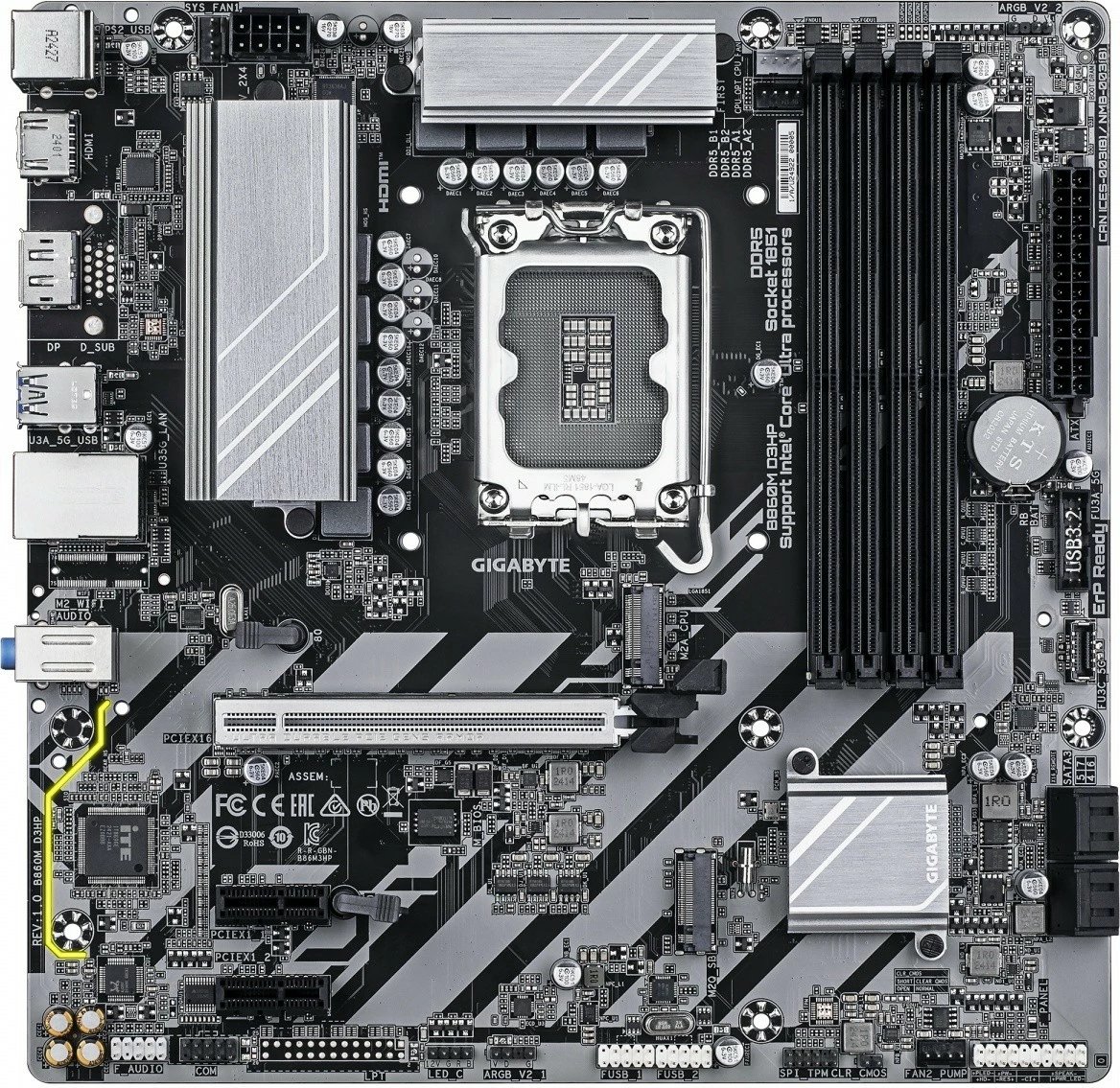 Pllakë amë Gigabyte B860M D3HP, micro ATX, LGA1851, 2x M.2, 4x SATA, Gri
