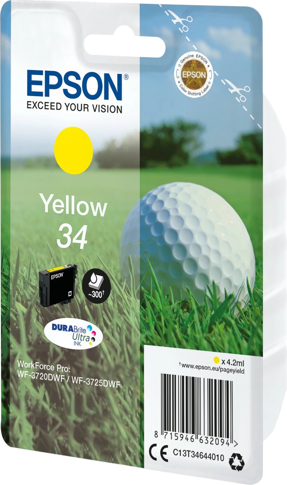 Kartushë Epson Golf ball Singlepack Yellow 34, DURABrite Ultra Ink, 4.2 ml, 300 faqe