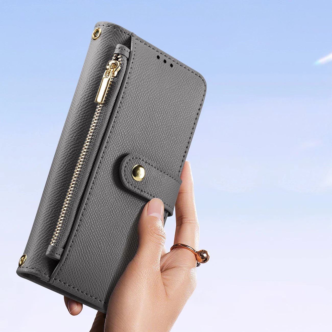 Mbështjellës Dux Ducis Lawa për iPhone 16e, lëkurë, me portofol magnetik, Gri