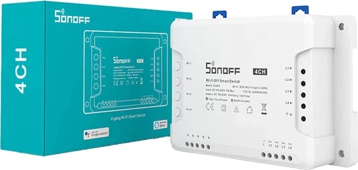 Ndërprerës i mençur Sonoff 4CHR3, 4 kanale, WiFi, i bardhë