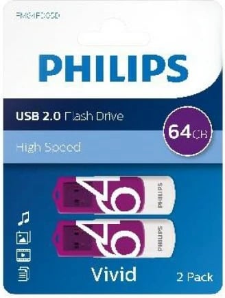 USB stick Philips Vivid Edition 64GB 2-pack, Magic Purple