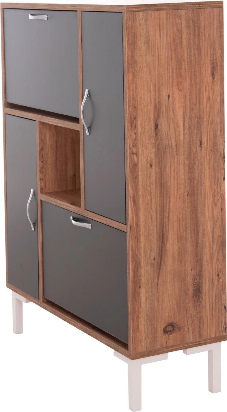 Dollap këpucësh MEDY, melaminë, anthracite & natyrale, këmbë të zeza, 85x30x108.5cm