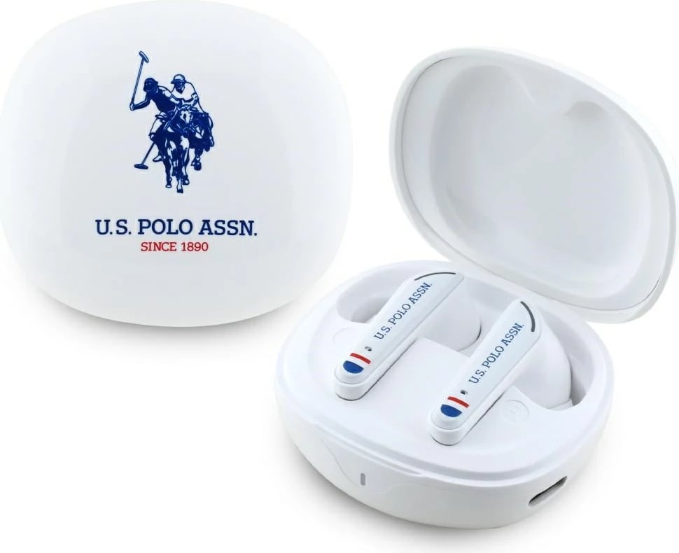 Kufje TWS U.S. Polo Assn. DH Logo, Bluetooth 5.4, me kuti karikimi, të bardha