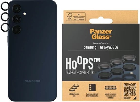 Mbrojtës kamerë PanzerGlass Hoops për Samsung Galaxy A35 5G, kornizë e zezë