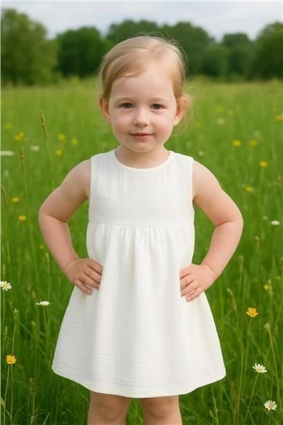 Fustan pa mëngë, New Baby, Elizabeth, 100% pambuk muslin, për vajza, madhësia 74 (6-9m), e bardhë