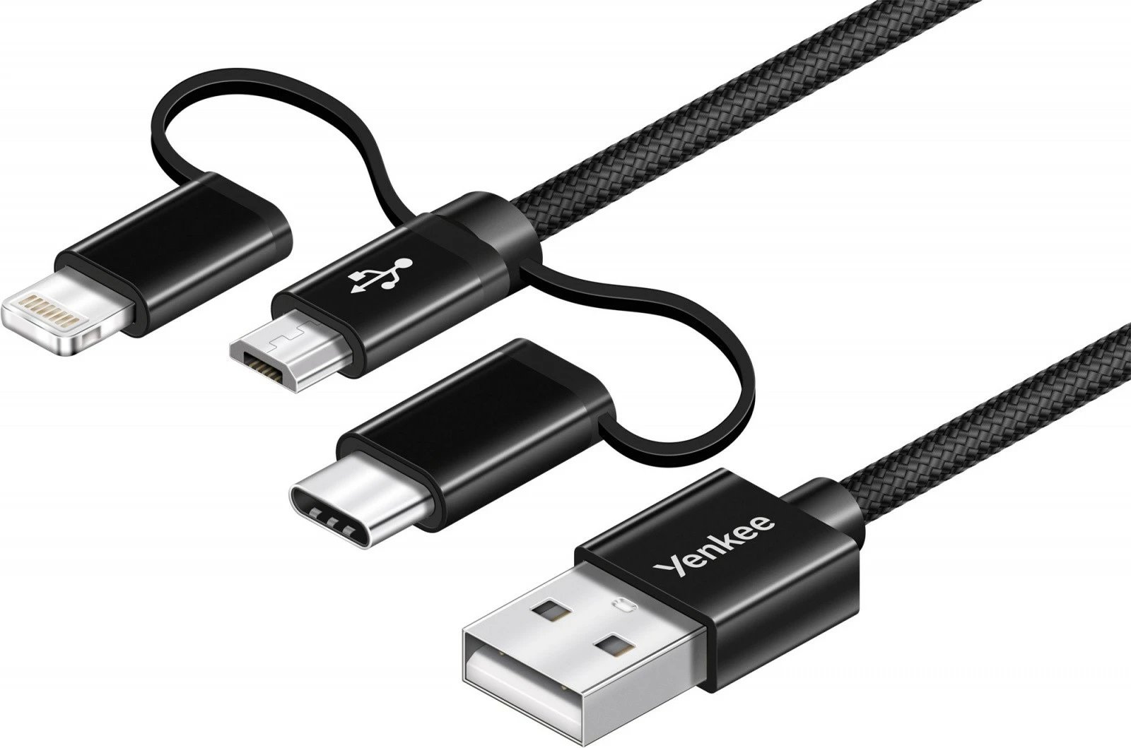 Kabllo universale YENKEE YCU 400BK, 1m, USB A në USB C/Micro USB/Lightning, e zezë