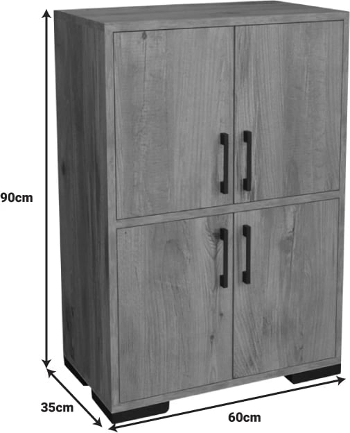 Kabinet melamine, ngjyrë natyrale dhe këmbë metalike të zeza, 60x35x90cm