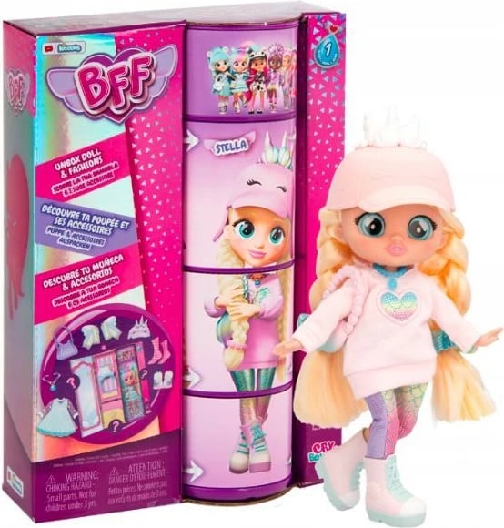 Kukull Cry Babies BFF Stella me 9 aksesorë surprizë, për vajza, 15cm, Rozë