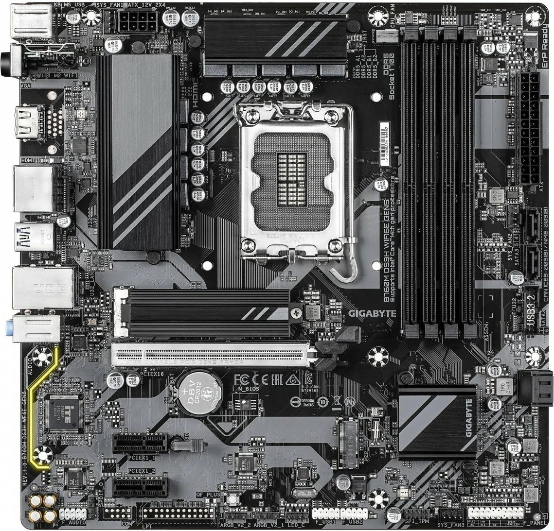 Kasë Gigabyte B760M DS3H WF6E GEN5, micro ATX, LGA1700, DDR5, Wi-Fi, e zezë