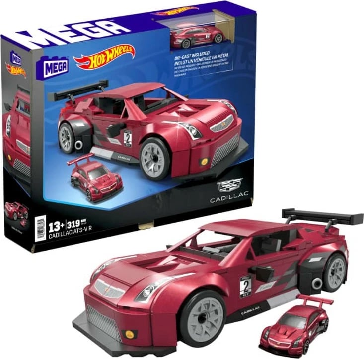 Set ndërtimi makinë Hot Wheels Cadillac ATS-V R, 1:24, 319 pjesë, maroon