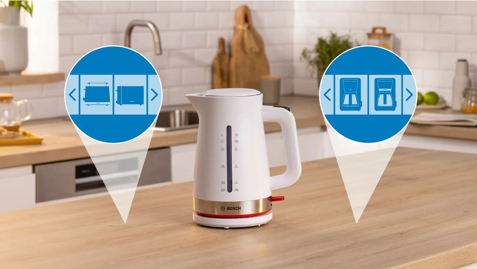 Çajnik Bosch TWK4M221, 1.7 L, 2400 W, Bardhë
