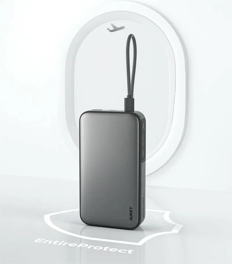 Power bank AUKEY PB-Y48 Spark Sling, 20000mAh, 130W, 4xUSB, LED, kabllo USB-C, Gri