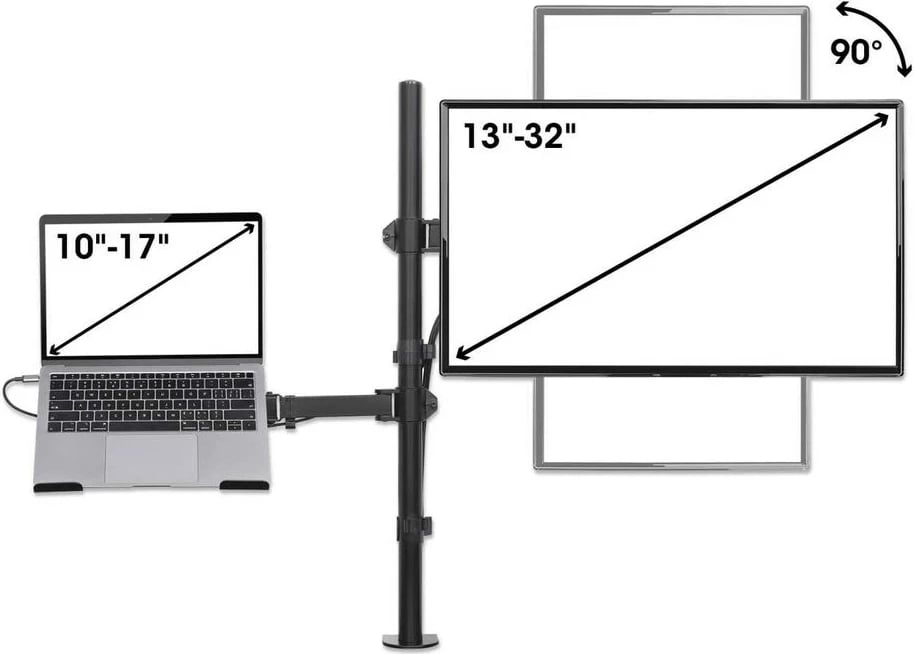 Mbajtëse tavoline Manhattan për monitor/laptop, 1 ekran, 10-27", VESA 75x75-100x100mm, deri 8kg, e zezë