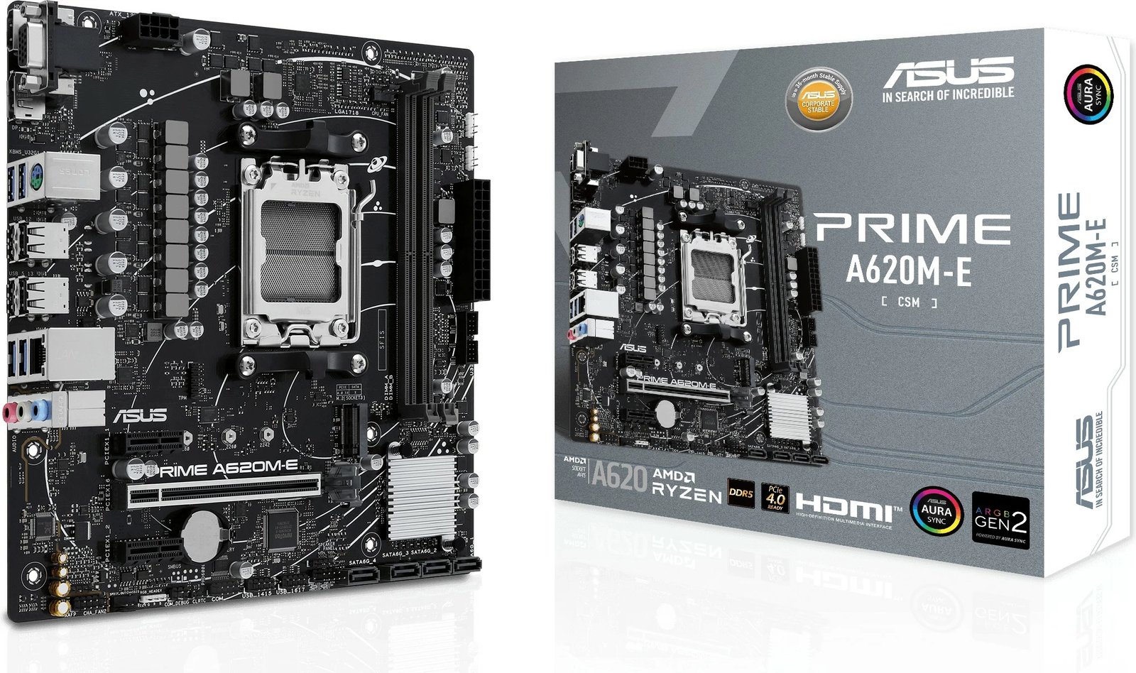 Pllakë amë ASUS PRIME A620M-E-CSM, AMD, Socket AM5, DDR5-SDRAM, 96 GB