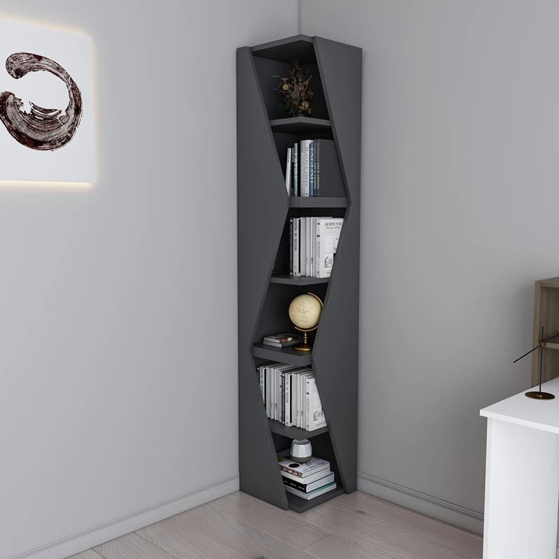 Raft librash kolonial Klaro, ngjyrë antracit, 32x32x165cm